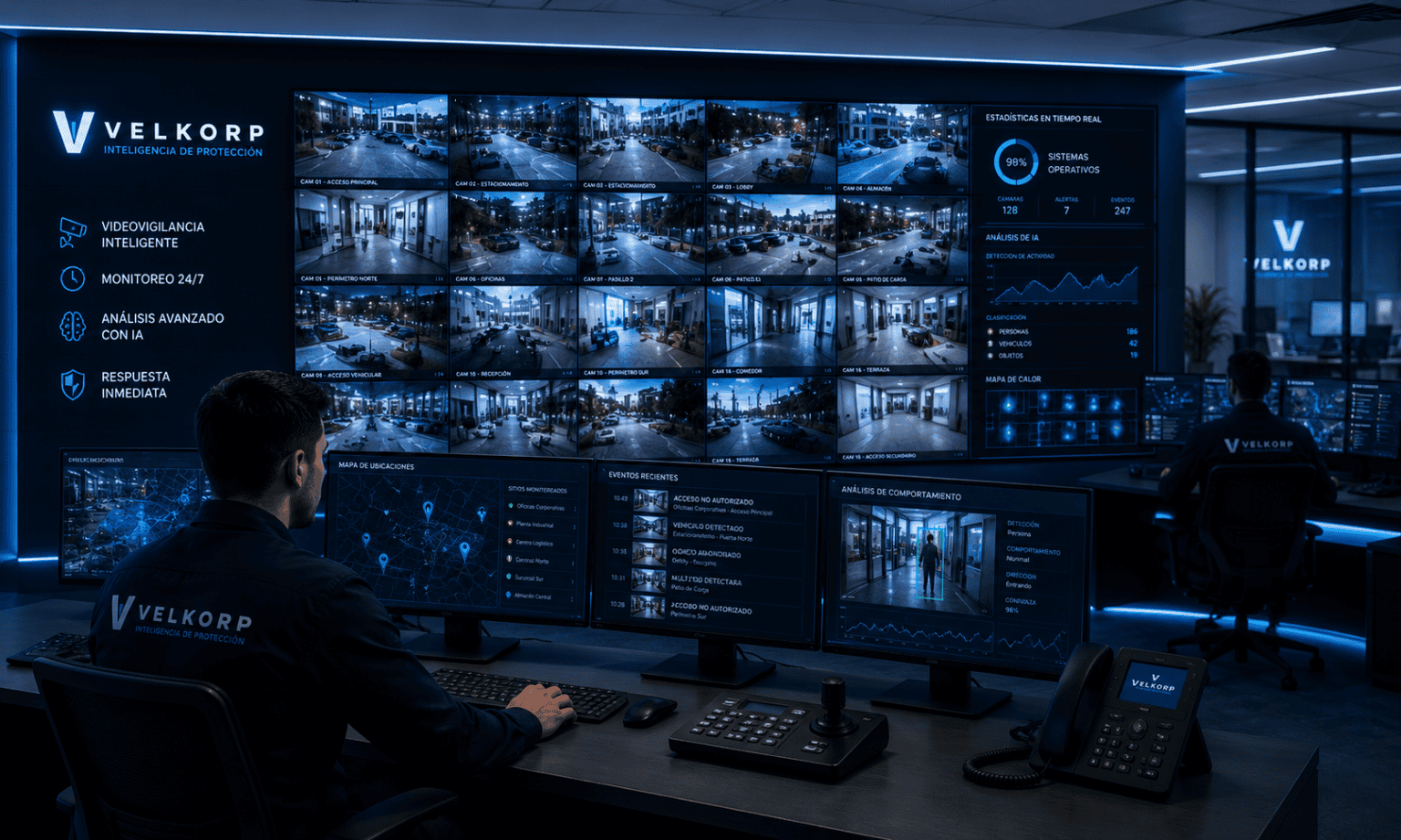 Centro de monitoreo con seguridad inteligente, videovigilancia y analítica avanzada